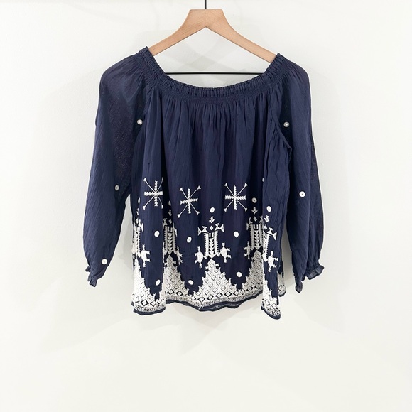 Joie Kistine Off Shoulder Embroidered Blouse Blue Size XS - Picture 6 of 6